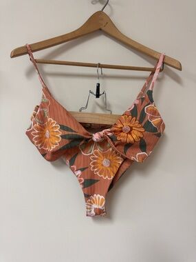Floral Tie-Front Pink and Yellow Bikini Top - Women Swim